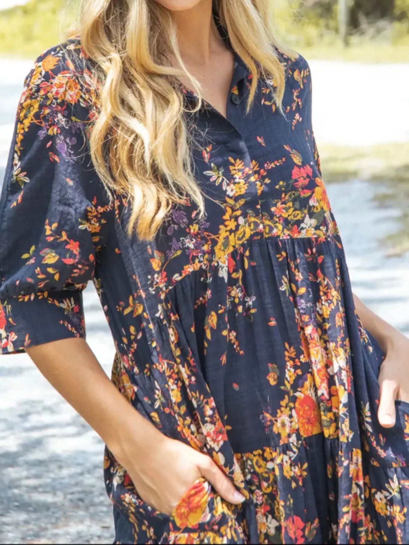 Full Size Printed Half Sleeve Midi Dress Plus Size Black