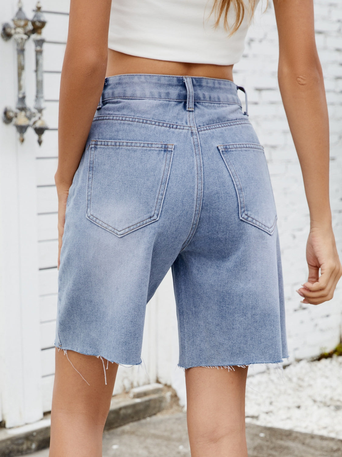 Washed Raw Hem Denim Shorts