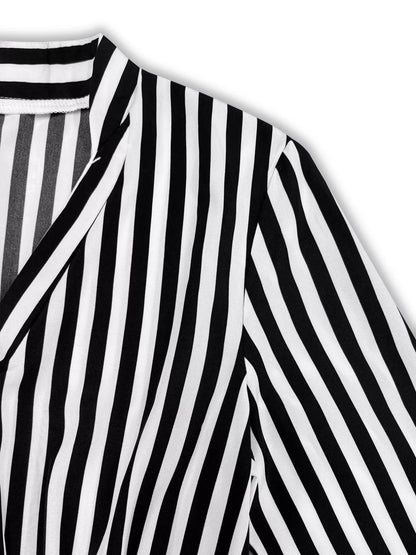 Striped Notched Long Sleeve Midi Dress