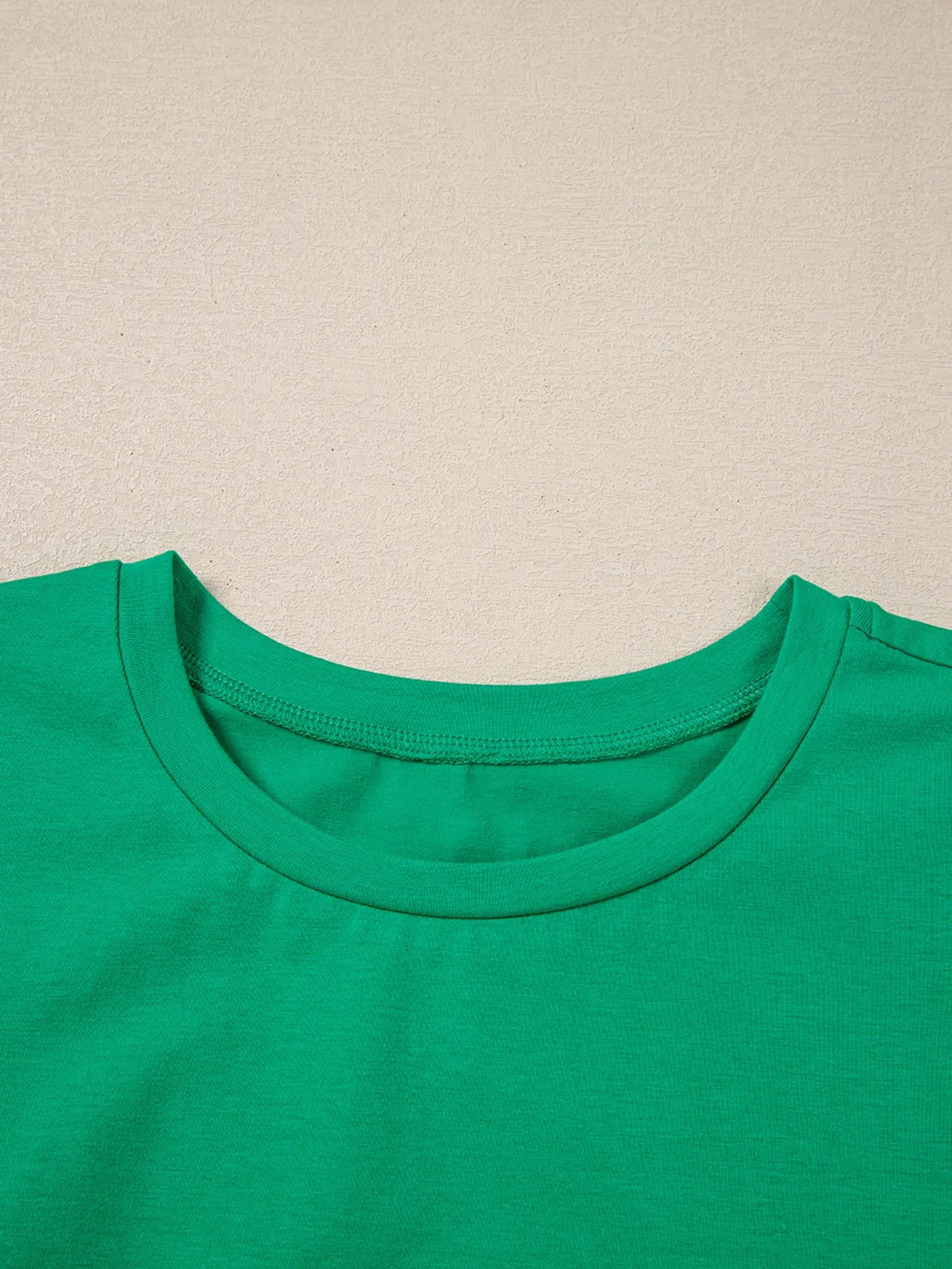 Ruffled Sleeve Slim Fit Crew Neck Top