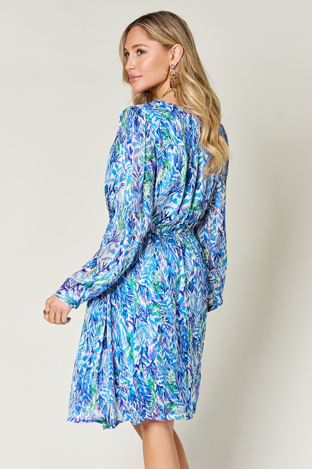 Printed Long Sleeve Drawstring Dress