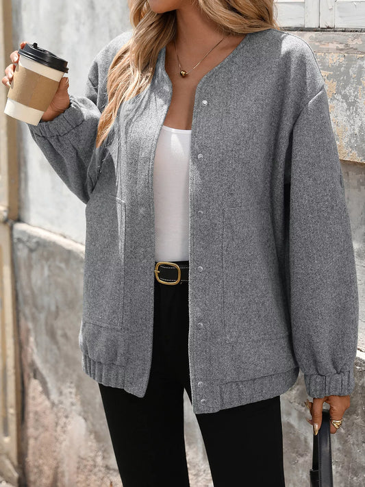 Snap Down Dropped Shoulder Jacket Gray