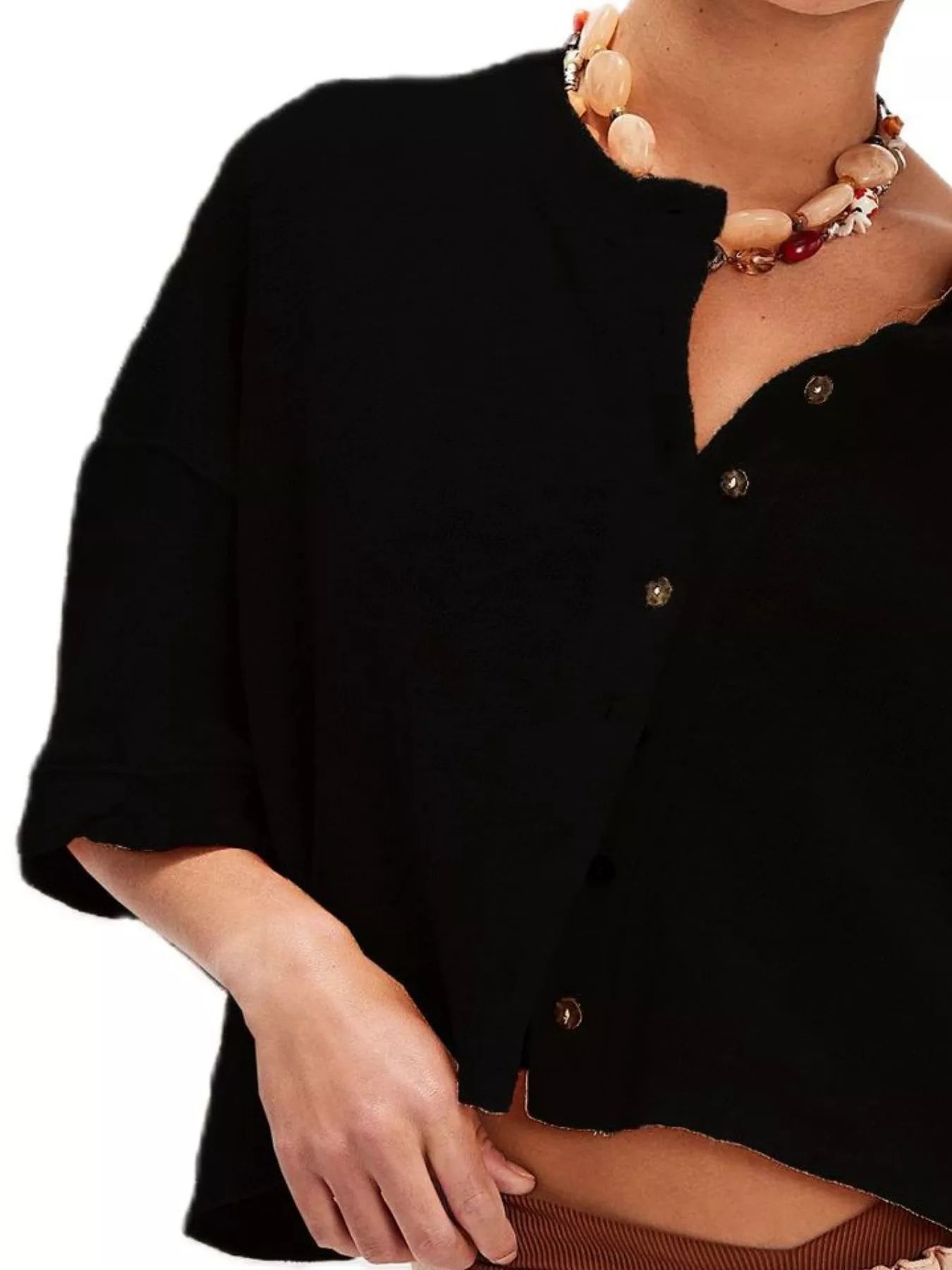 Button-Front Half Sleeve Cardigan