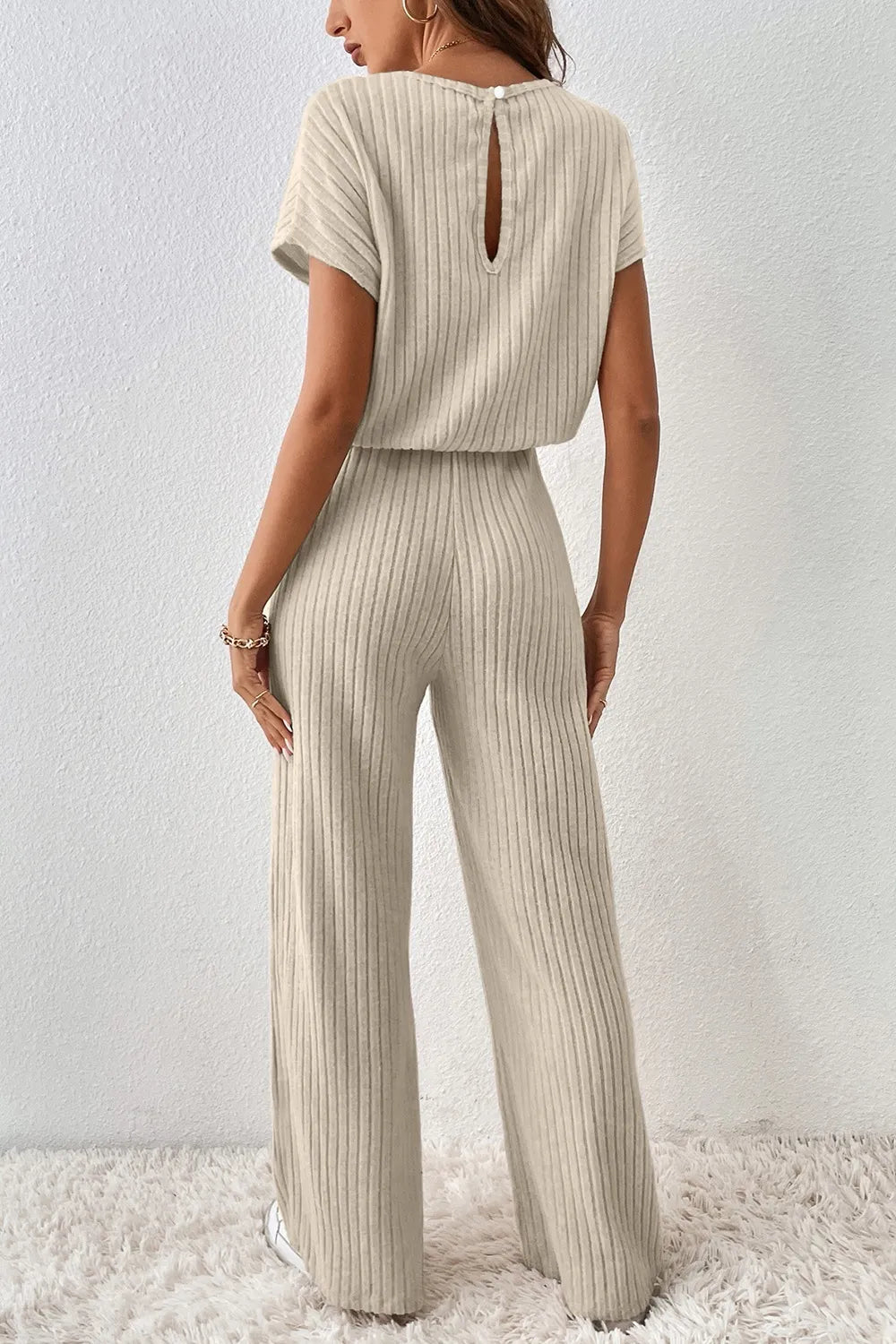 Ribbed Knit Wide Leg Jumpsuit