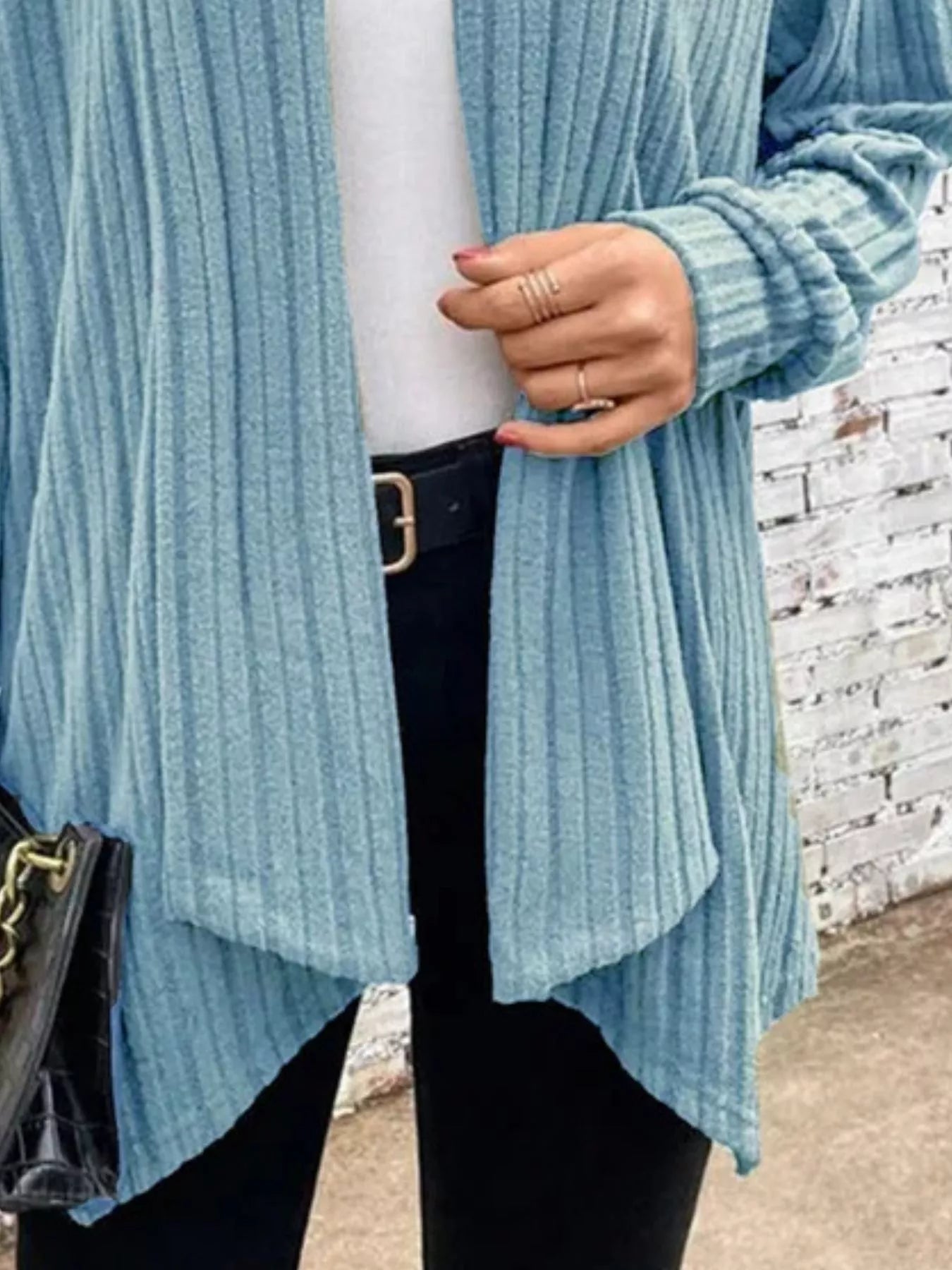 Full Size Ribbed Knit Open Front Cardigan Plus Size