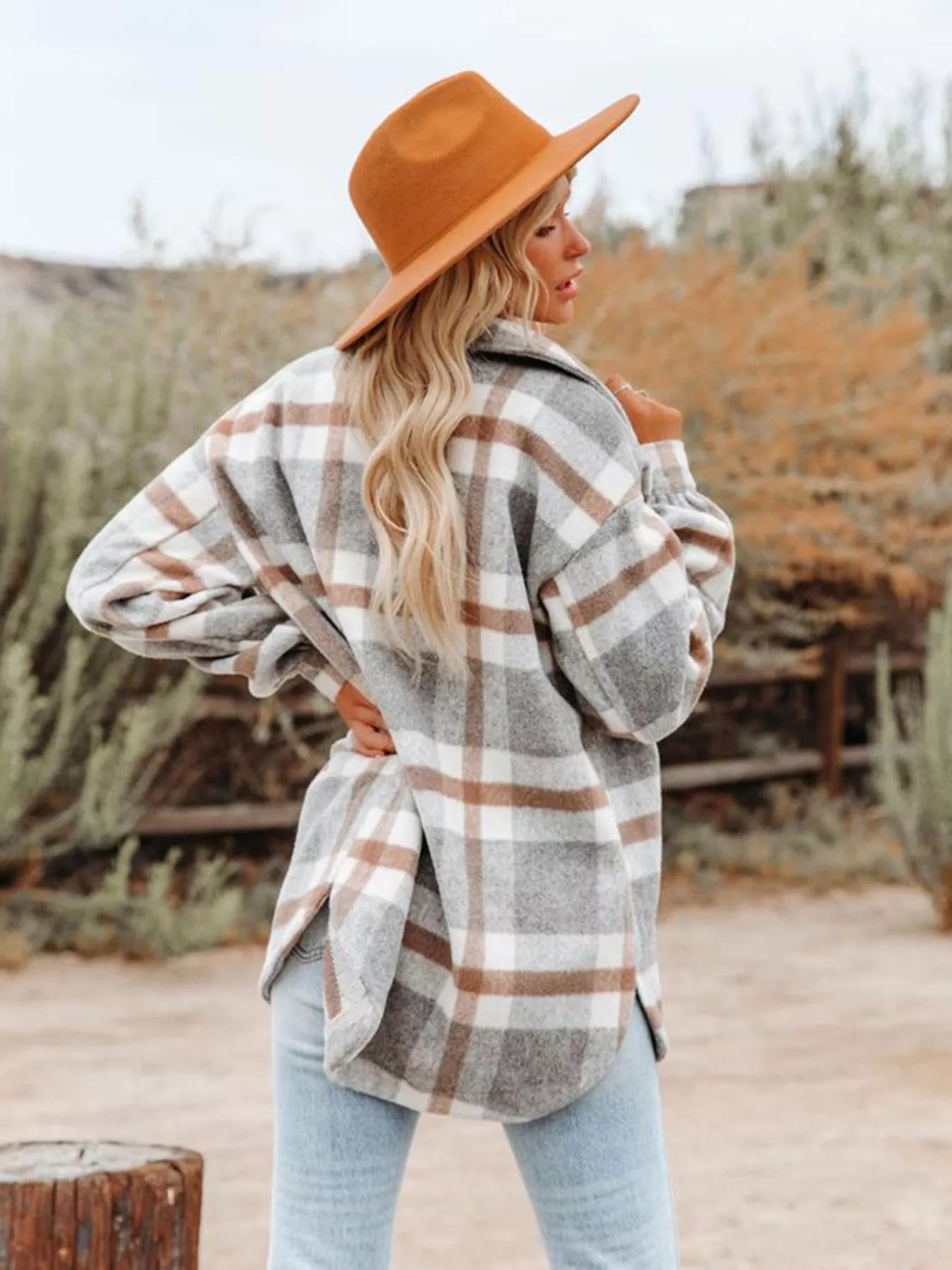 Plaid Button-Down Long Sleeve Jacket