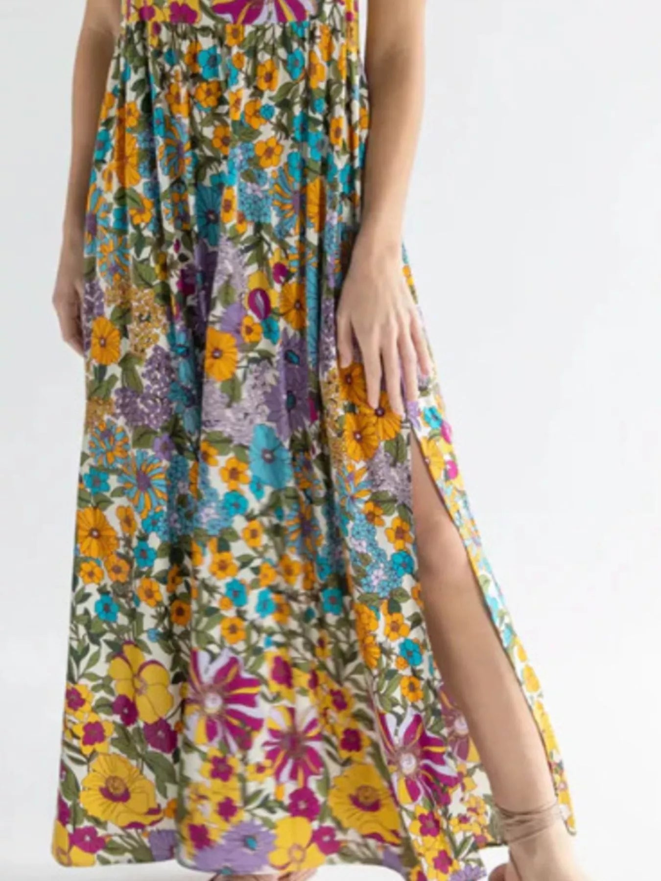 Full Size Square Neck Cami Dress with Side Slit Plus Size