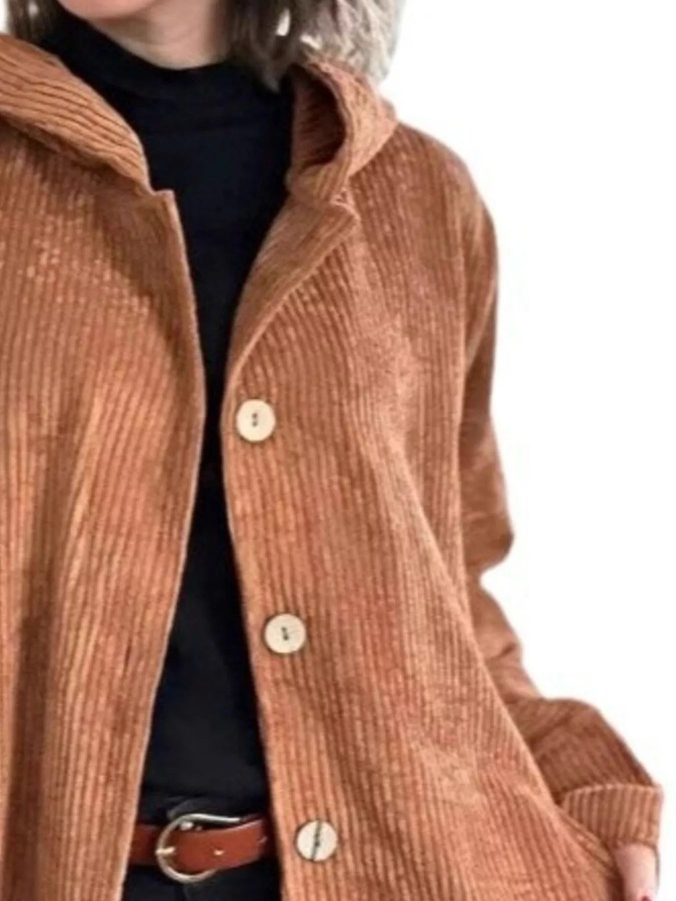 Full Size Corduroy Button Up Hooded Jacket Plus Size