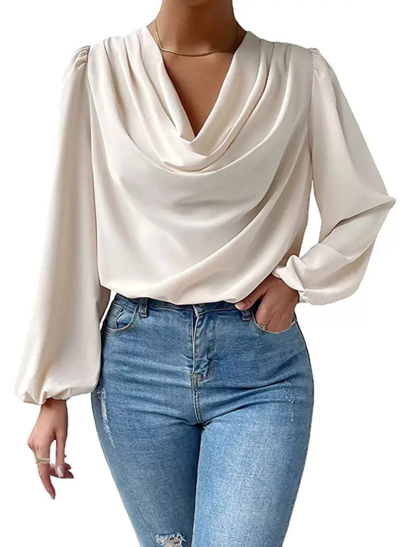 Full Size Cowl Neck Balloon Sleeve Blouse Plus Size