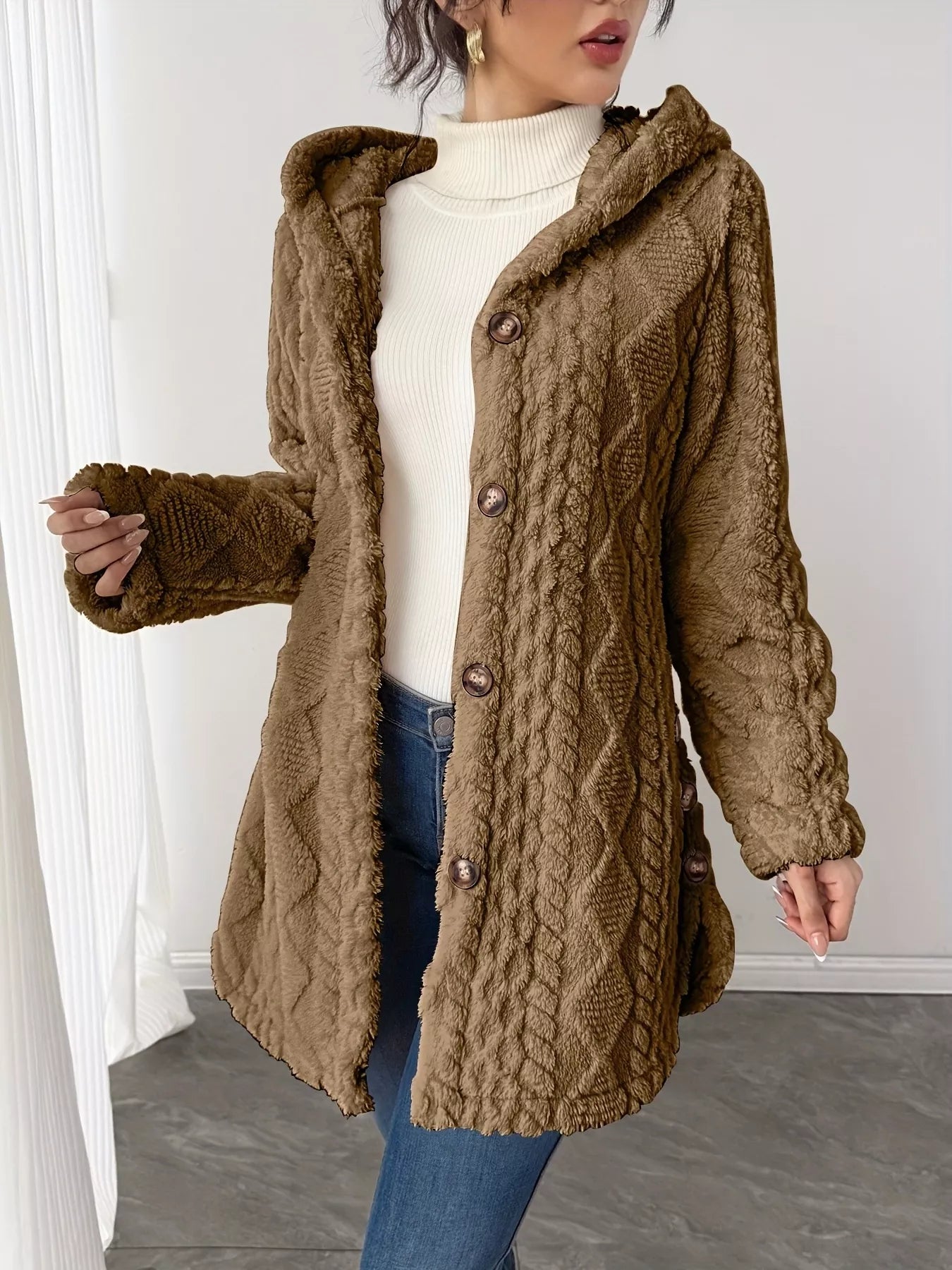 Full Size Button-Down Hooded Outerwear Plus Size