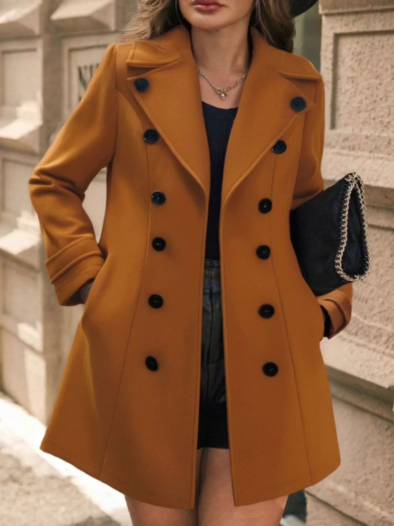 Double-Breasted Wool Blend Overcoat
