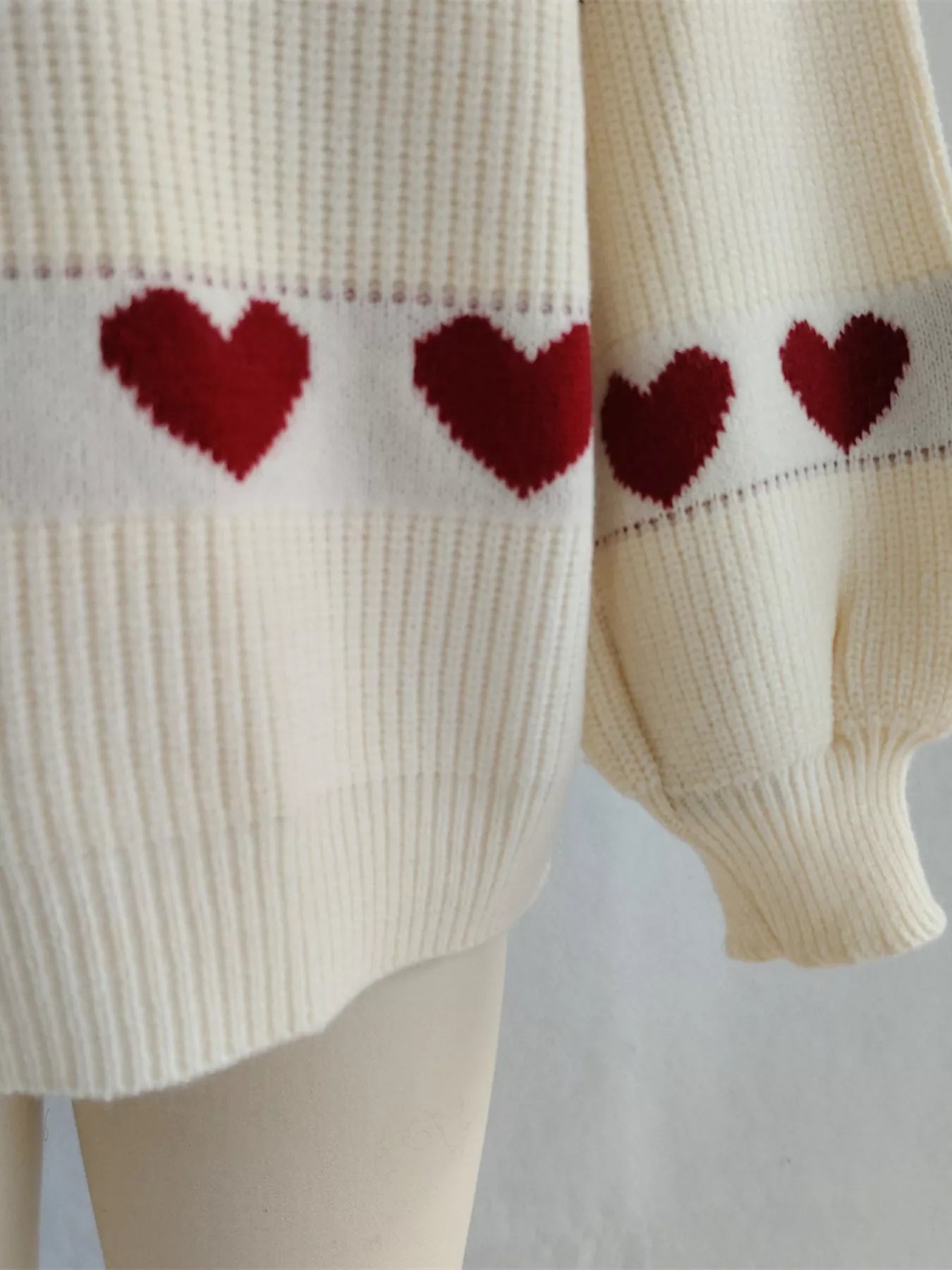 Heart Pattern Dropped Shoulder Sweater