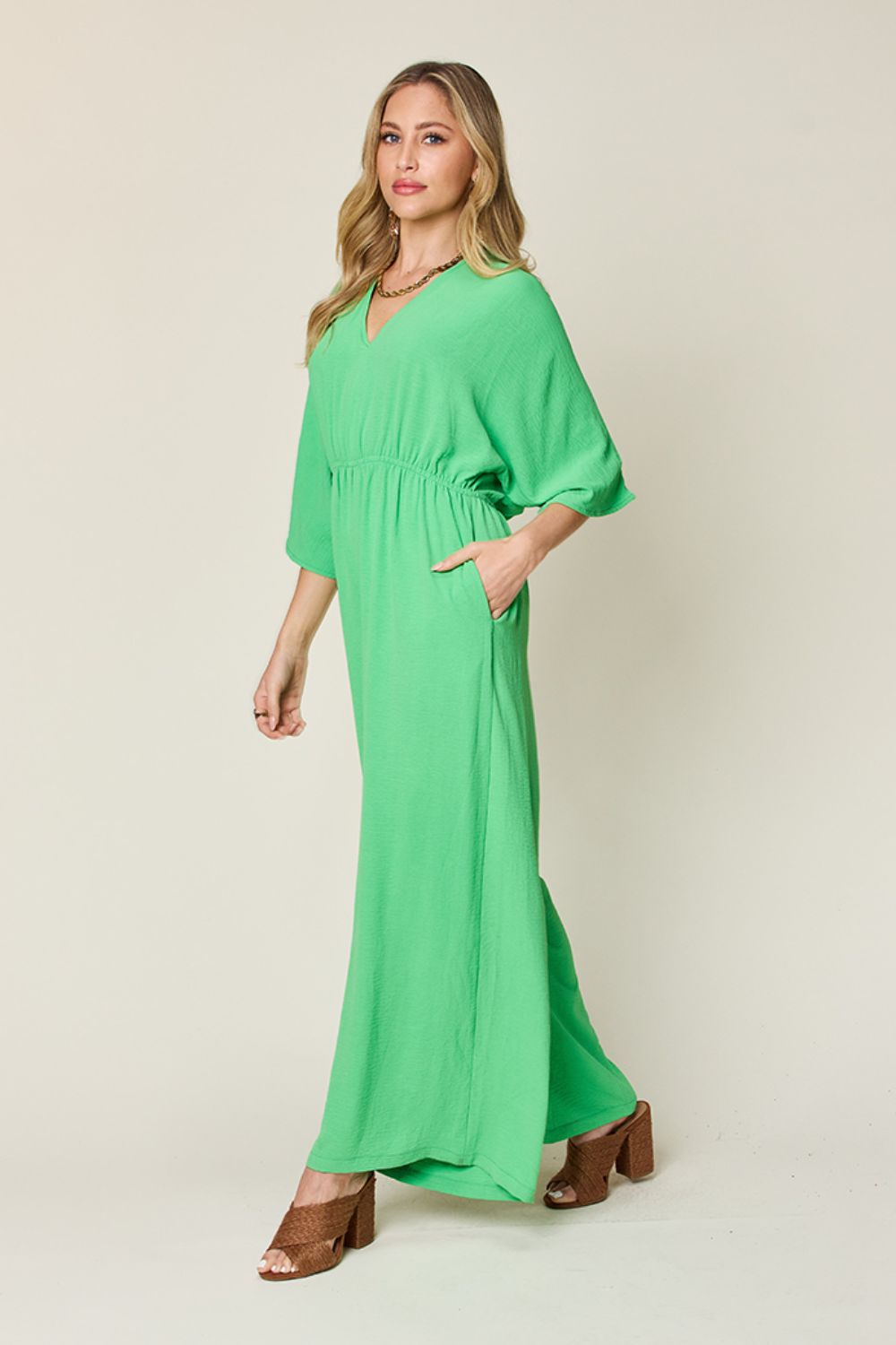 Tie-Waist Jumpsuit with Wide Legs and Short Sleeves