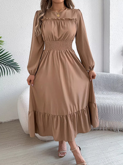 Round Neck Balloon Sleeve Tiered Dress