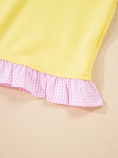 Contrast Frill Hem Round Neck Top and Shorts Set