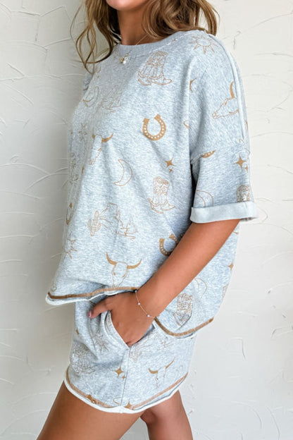 Printed T-Shirt and Elastic Waist Shorts Set