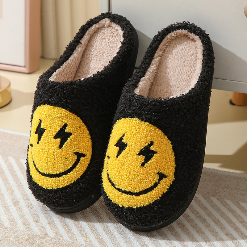 Lightning smiley face cotton slippers indoor home autumn and winter warm slippers Black