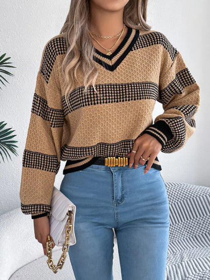 Contrast Striped V-Neck Sweater