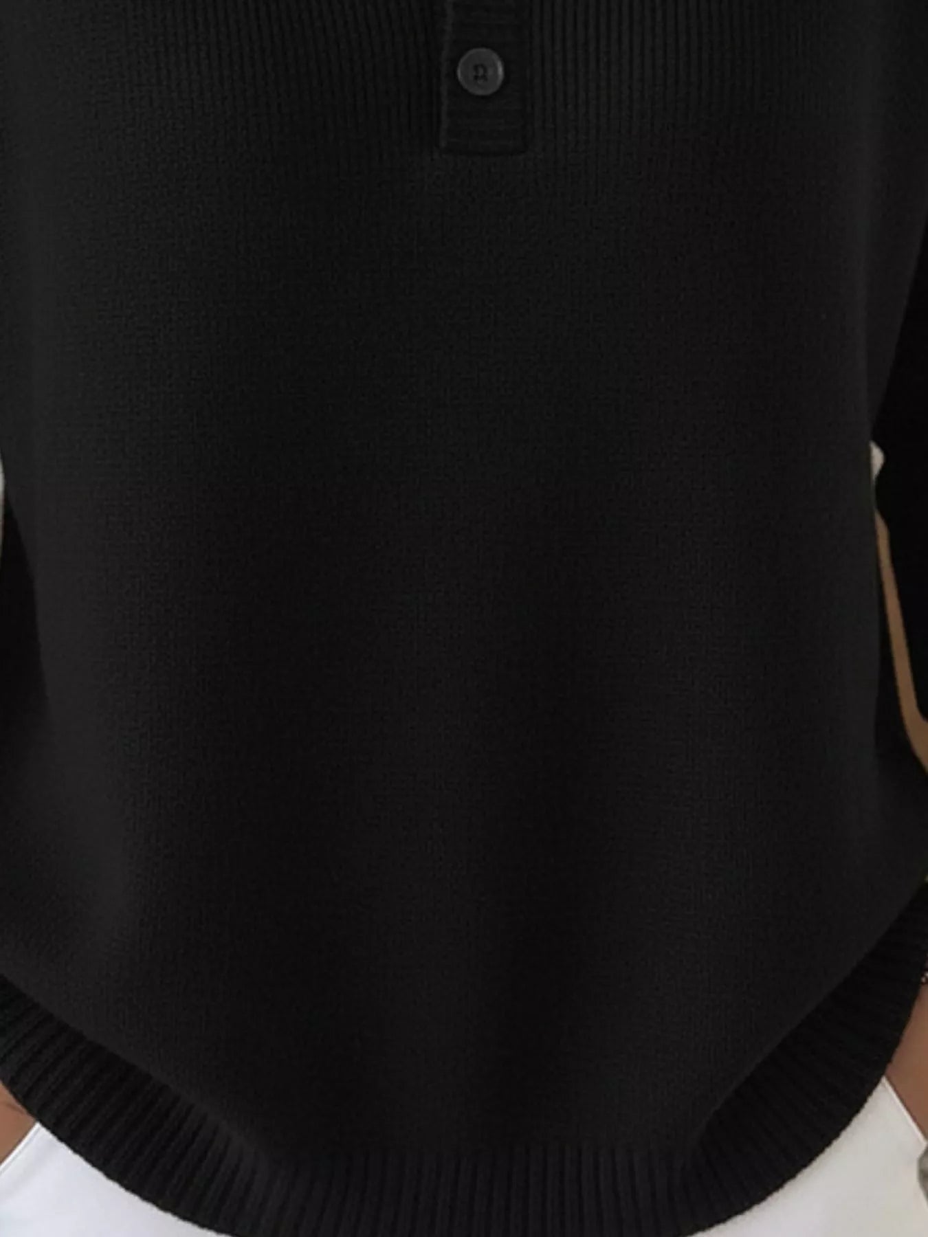 Full Size Half Button Long Sleeve Knit Top Plus Size