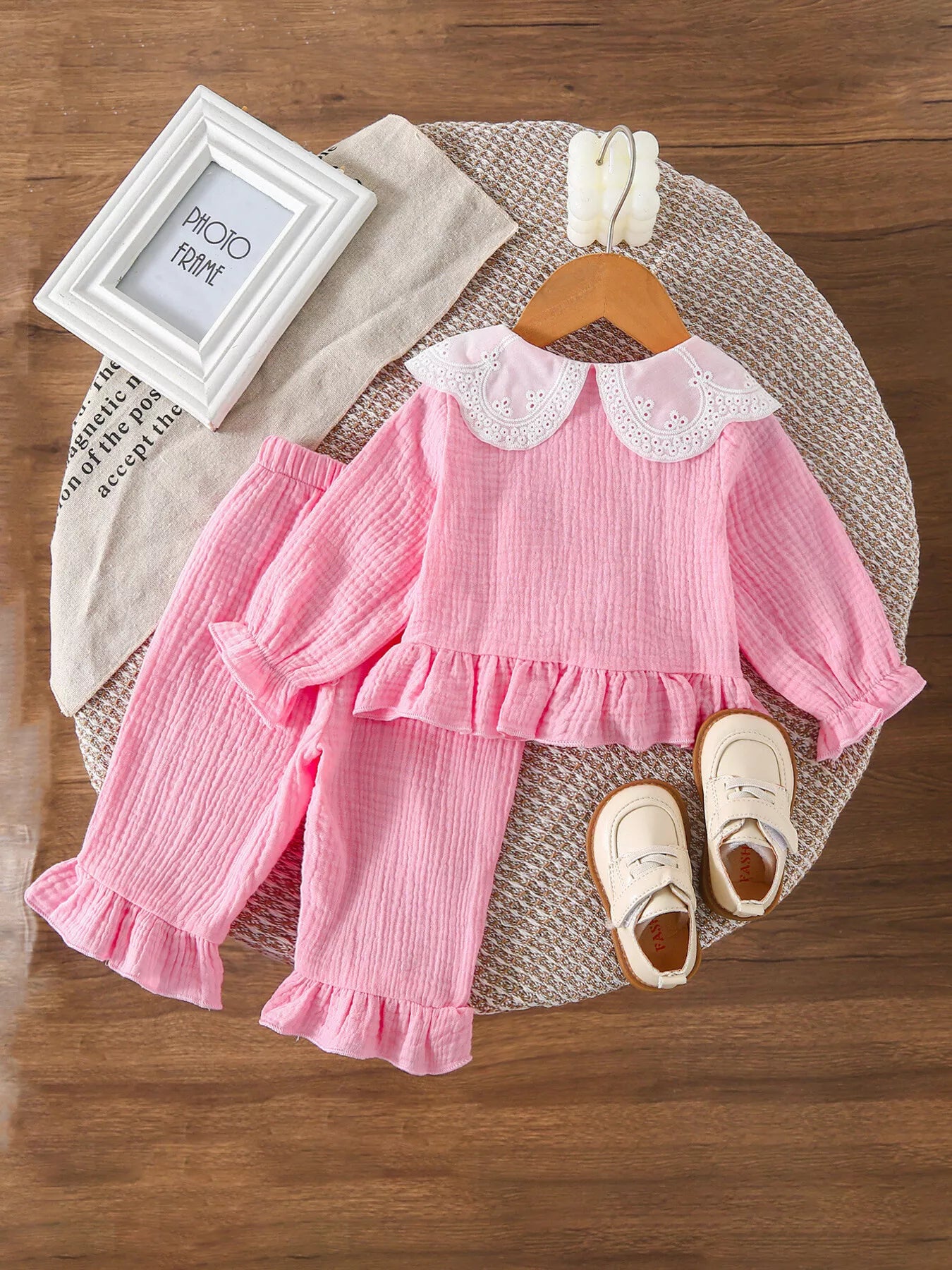 Children's Ruffle Trim Bow Decor Baby Set