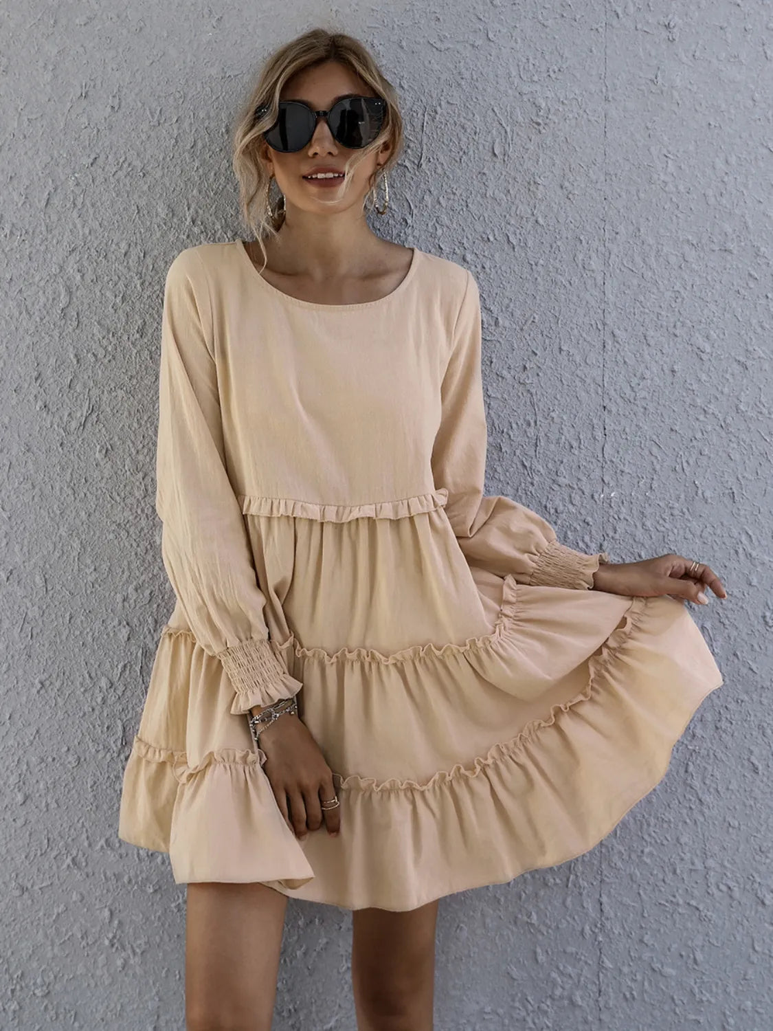 Frill Tiered Long Sleeve Mini Dress