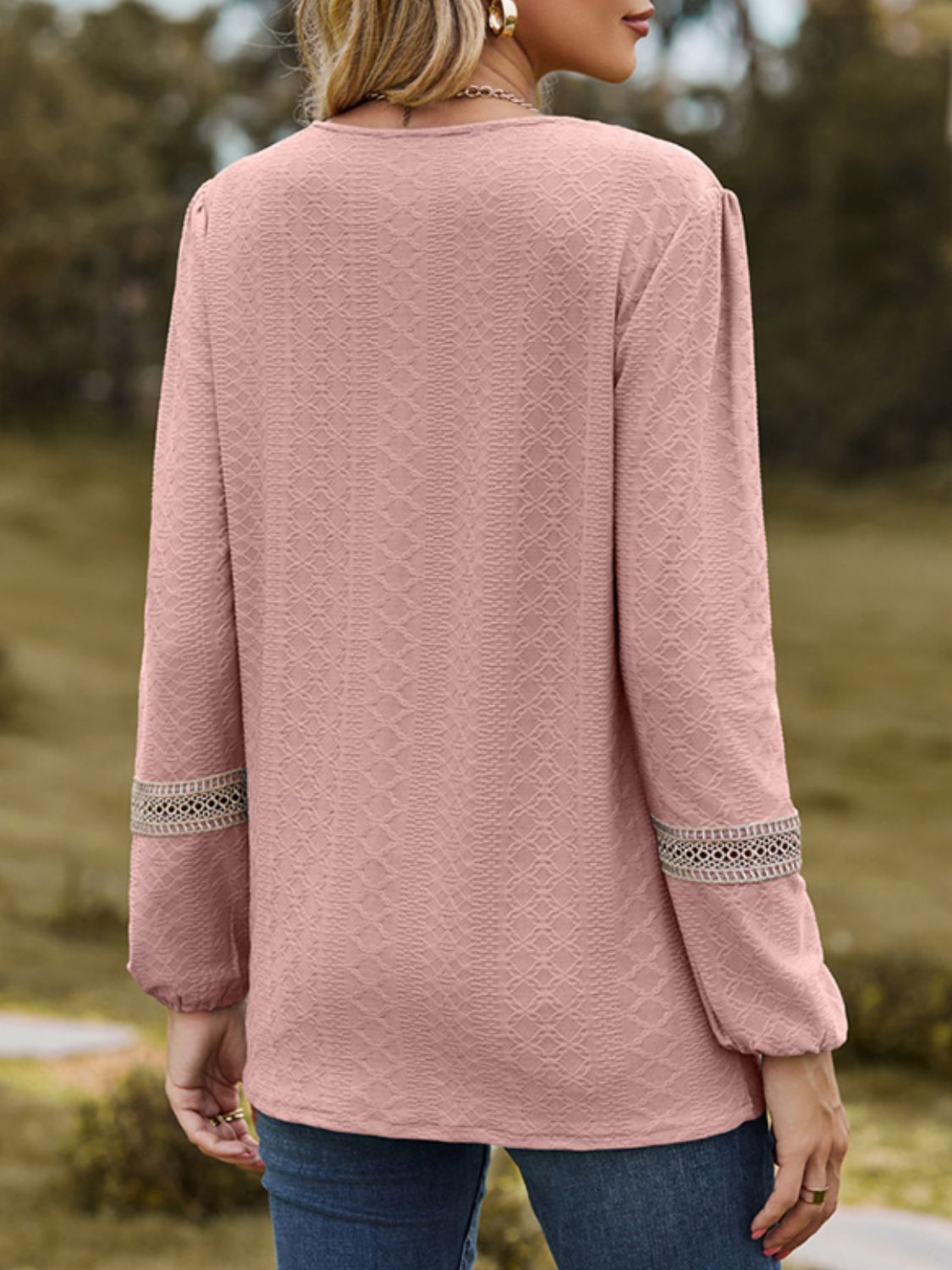 V-Neck Long Sleeve Blouse Dusty Pink