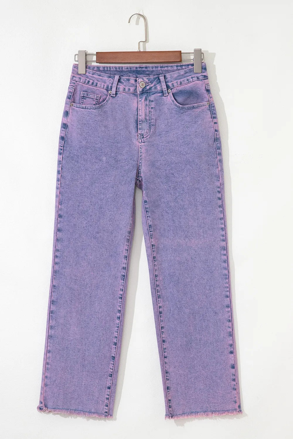 Washed Raw Hem Cropped Jeans