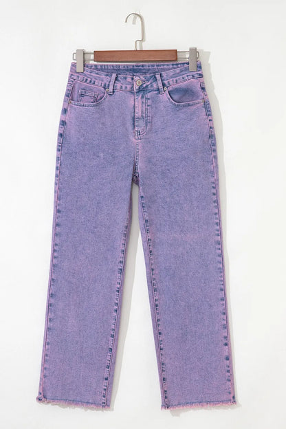 Washed Raw Hem Cropped Jeans