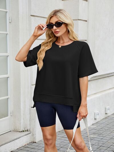 Round Neck Short Sleeve T-Shirt Black