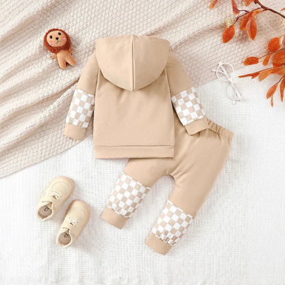 Checkered Long Sleeve Sweatshirt and Pants Set