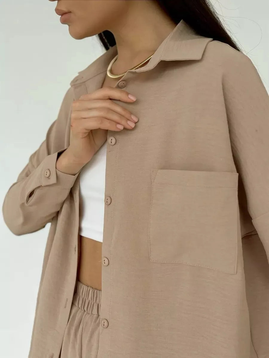 Button Up Long Sleeve Shirt and Pants Set