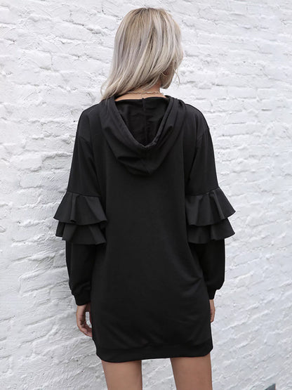 Ruffle Long Sleeve Hooded Mini Dress