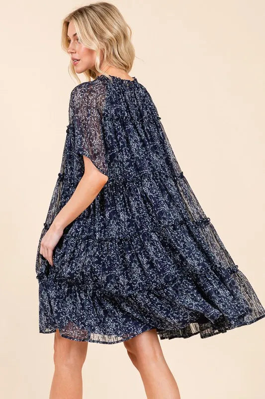 Lime 'N' Chili Ditsy Floral Print Sheer Ruffle Detail Mini Dress