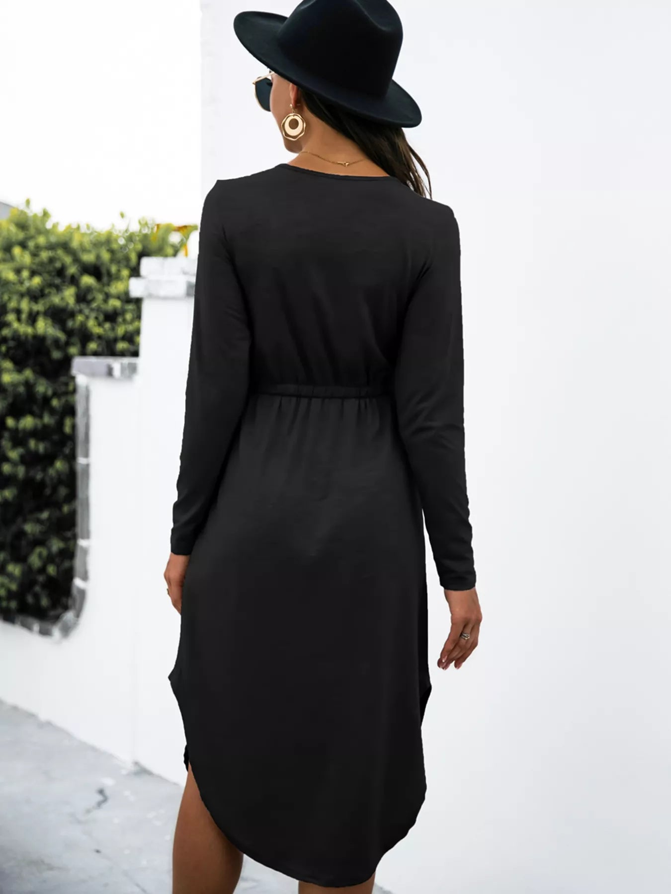 Drawstring Waist Long Sleeve Casual Dress