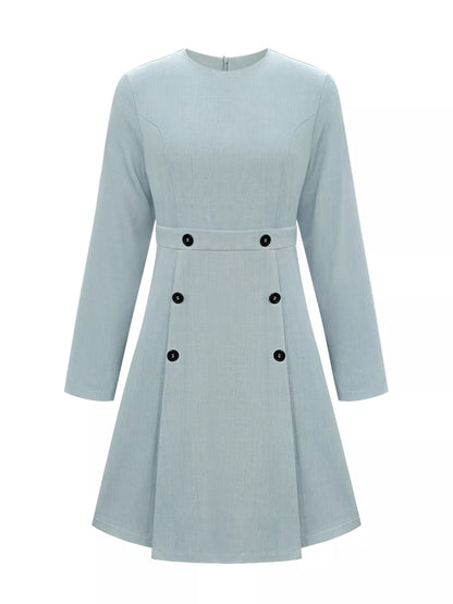 A-Line Decor Button Long Sleeve Dress