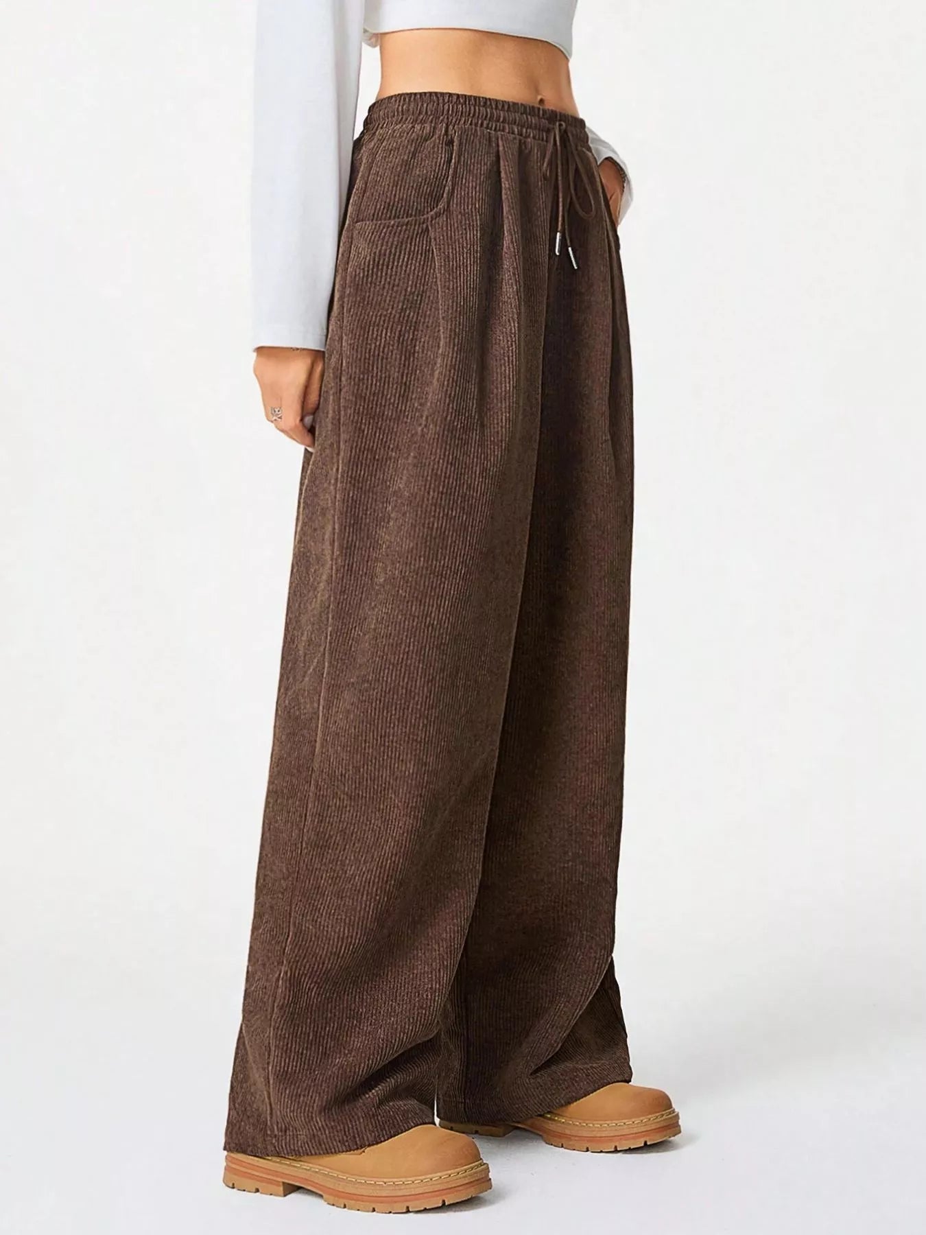 Wide Leg Corduroy Drawstring Pants