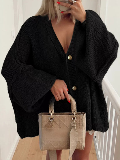 Oversized Knit Button Up Cardigan Black
