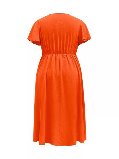 Plus Size Surplice Flutter Sleeve Dress