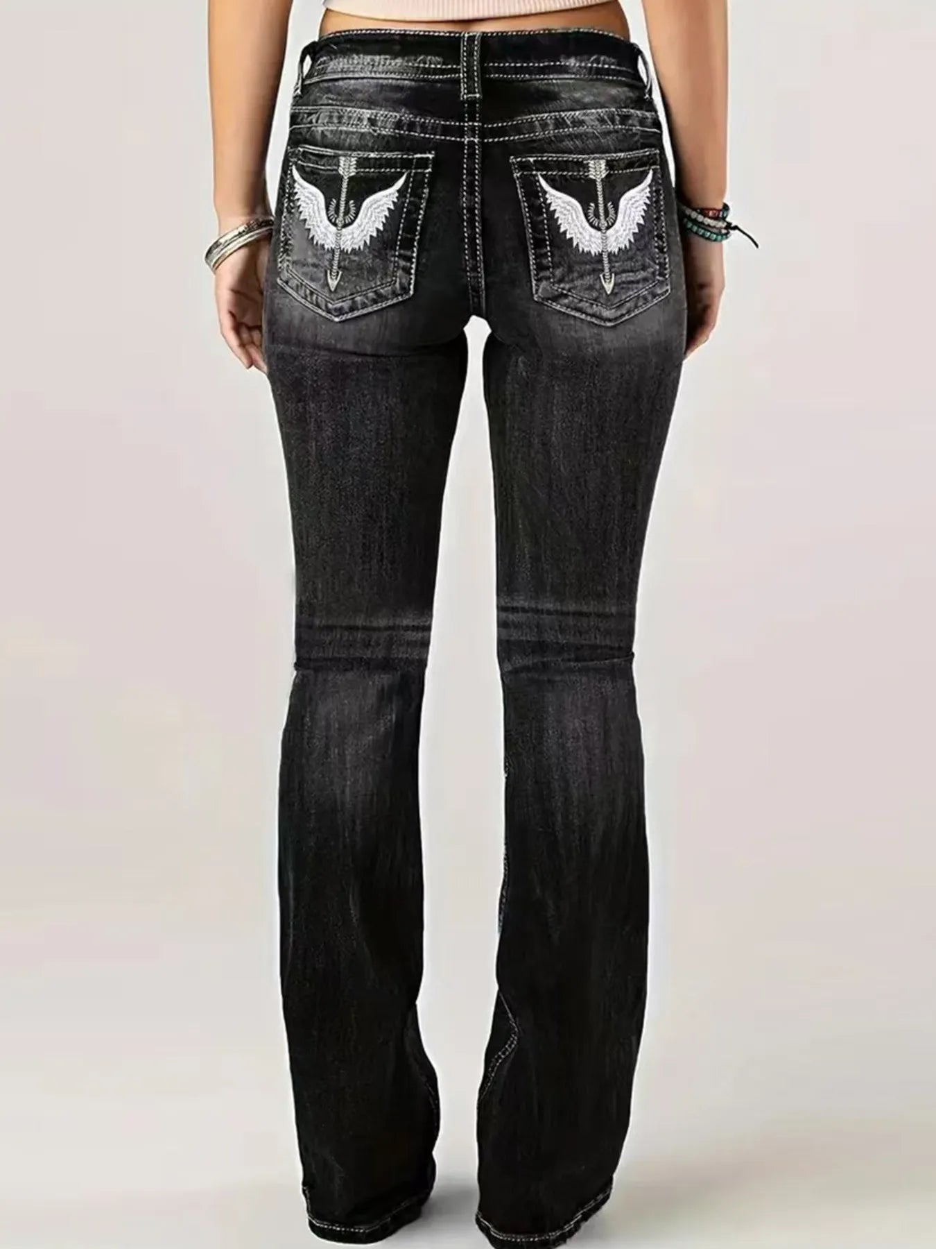 Embroidered Washed Bootcut Jeans