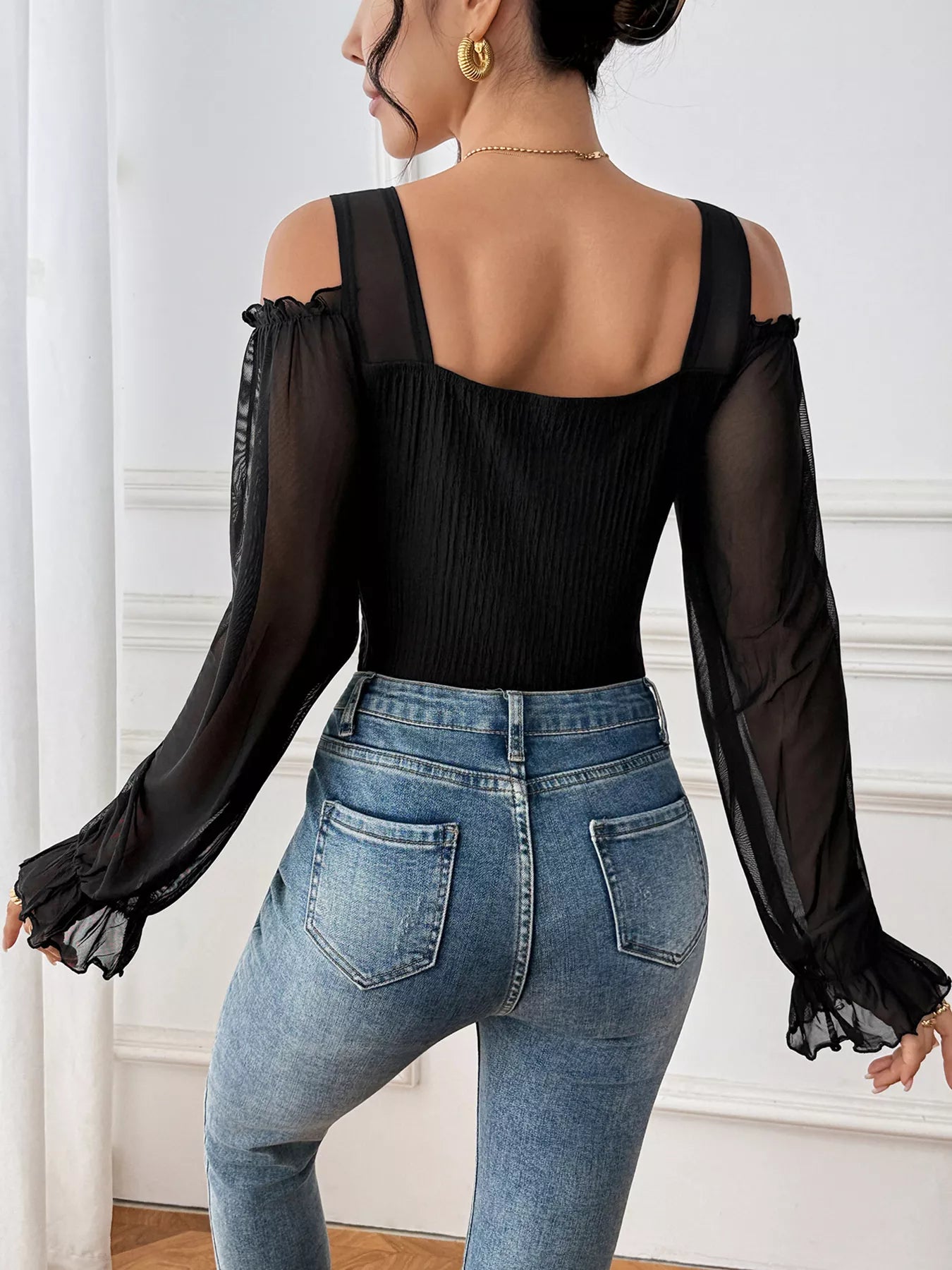 Cold Shoulder Flounce Sleeve Bodysuit