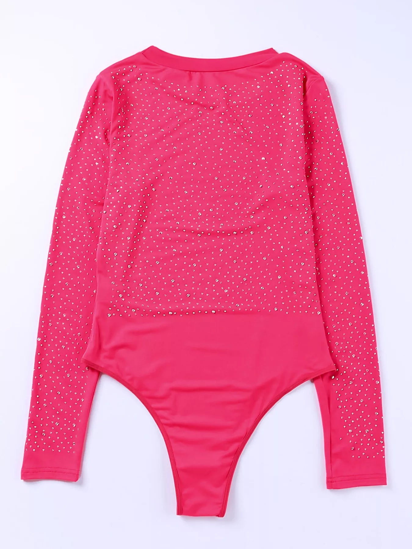 Rhinestone Round Neck Long Sleeve Bodysuit