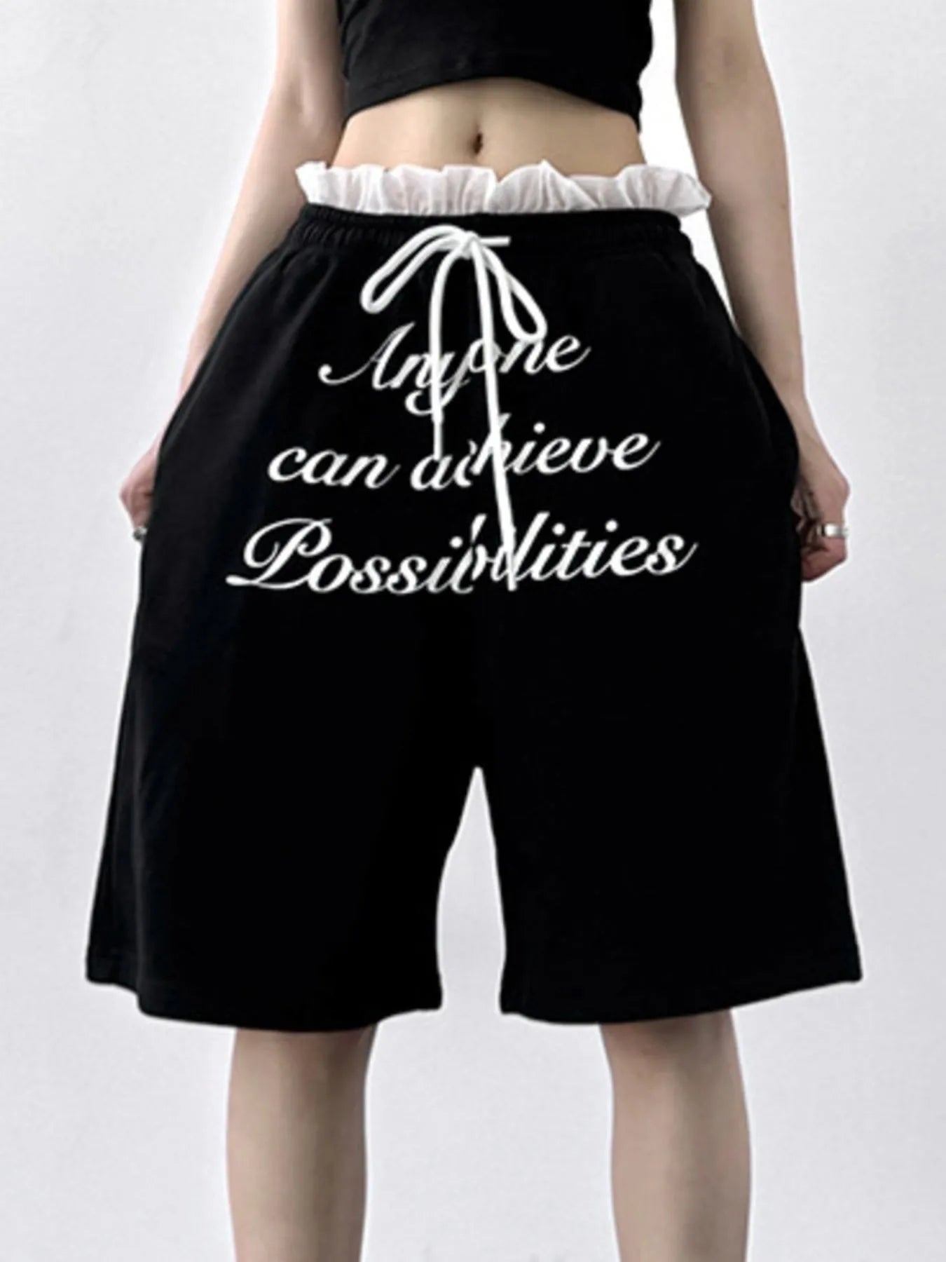 Drawstring Letter Shorts