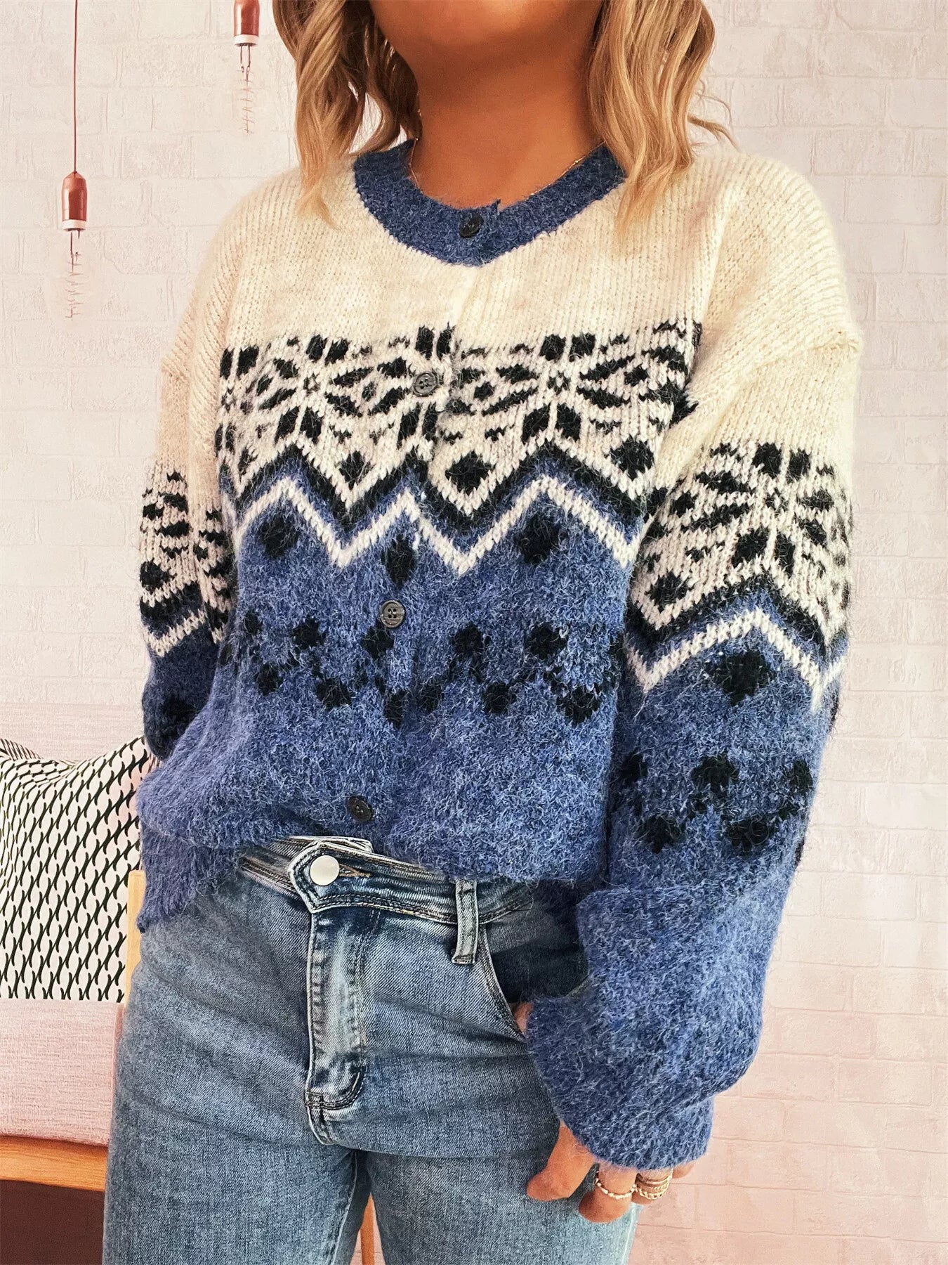 Christmas Button Up Drop Shoulder Cardigan