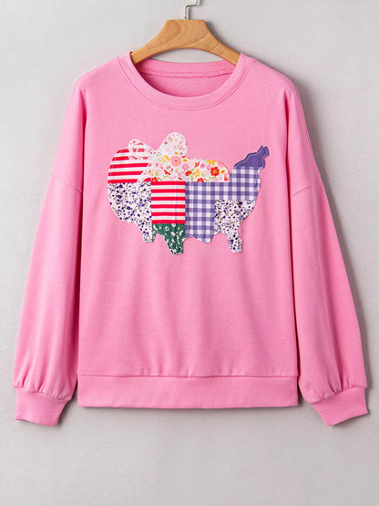 USA Map Patched Long Sleeve Sweatshirt