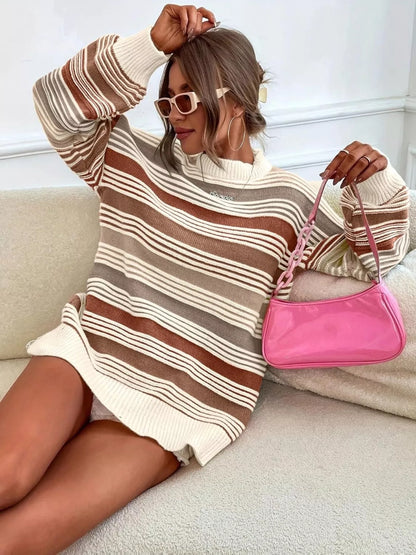 Rainbow Striped Drop Shoulder Oversized Sweater
