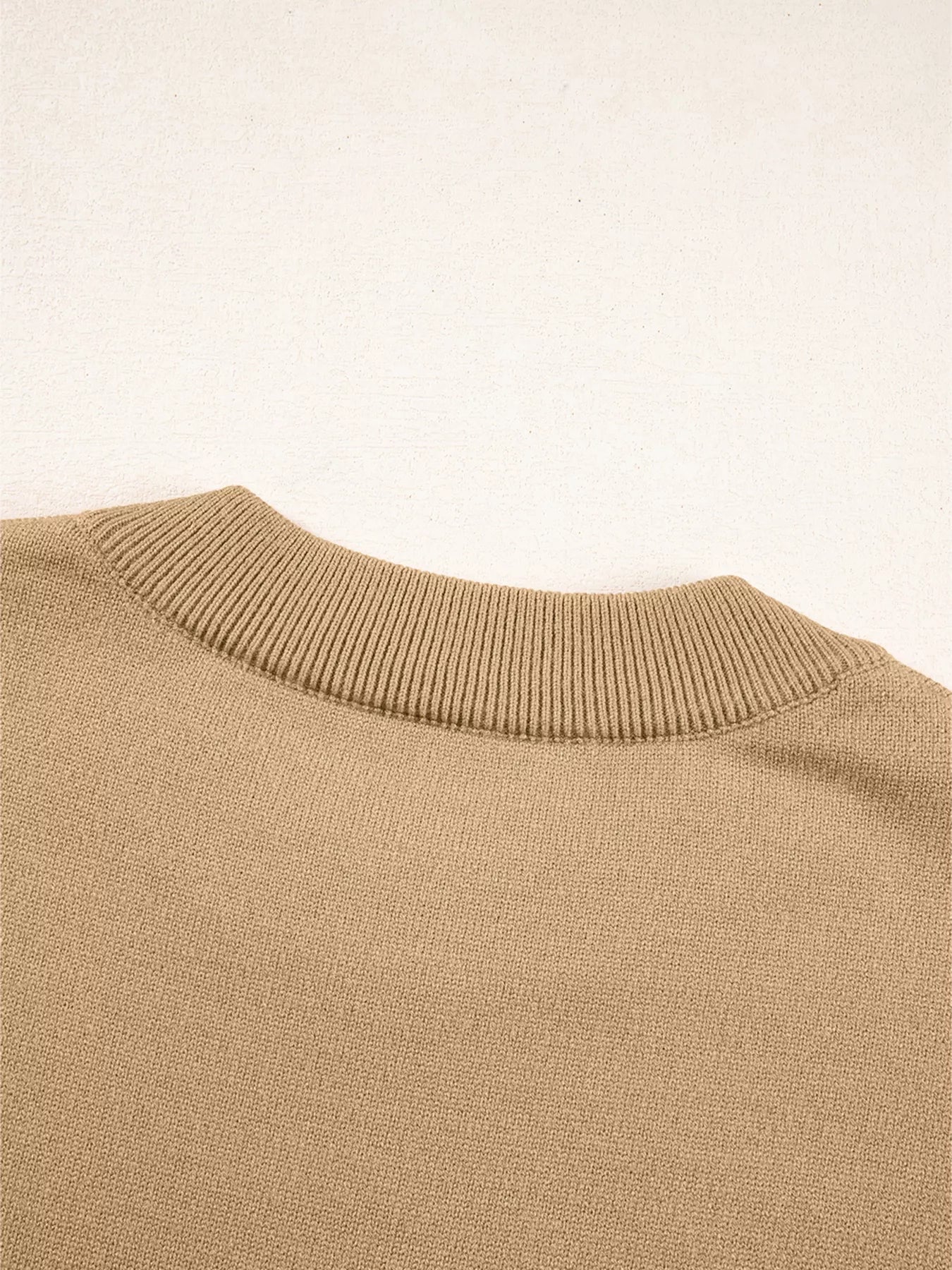 Center Seam Drop Shoulder Pullover Solid Sweater