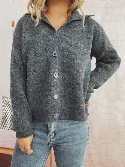 Ribbed Button-Up Cardigan Gray One Size