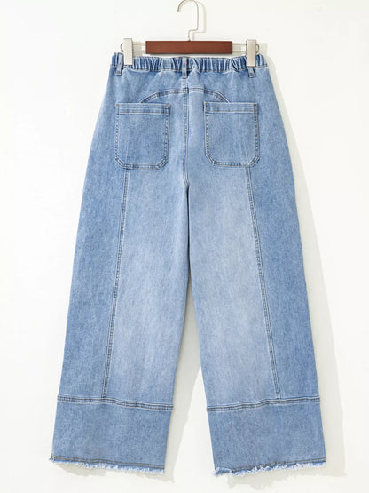Wide Leg Drawstring Raw Hem Jeans