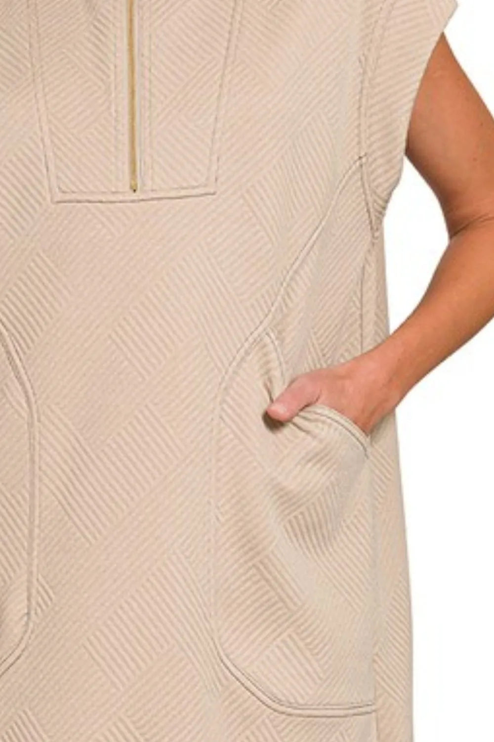 Zenana Textured Knit Jacquard Quarter Zipper Mini Dress