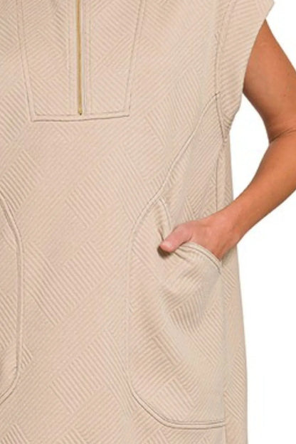Zenana Textured Knit Jacquard Quarter Zipper Mini Dress
